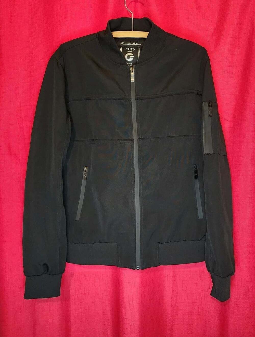Men's Denim Bomber Flight Jacket Full Zip Premium Collection Black Size Medium